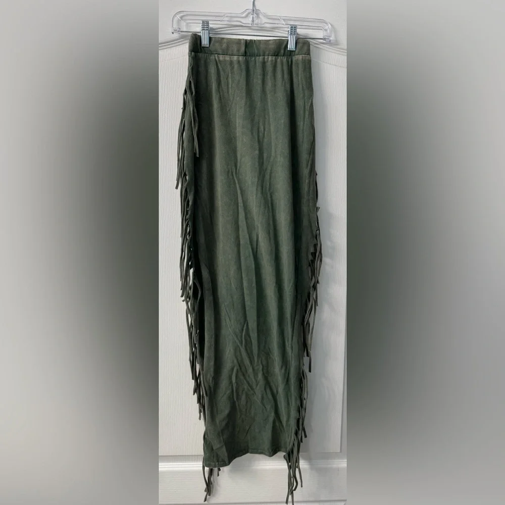 Fashion Nova Sahara Mineral Wash Stretch Maxi Skirt in Olive